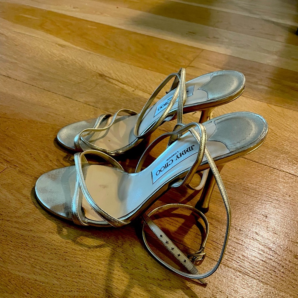 Jimmy Choo gold strappy heels